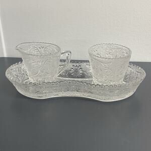 Duncan & Miller Glass Creamer & Open Sugar Tray Set